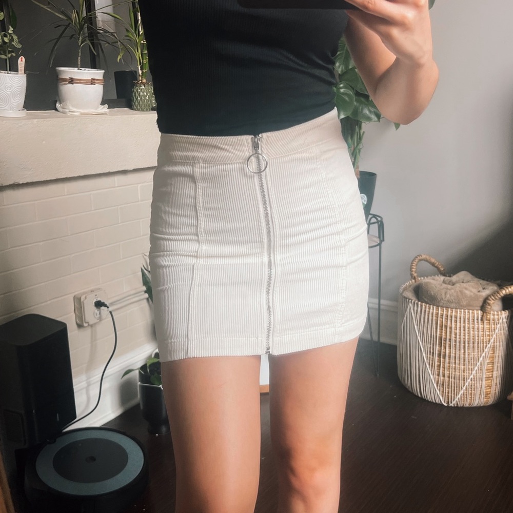 White Corduroy Zip Up Skirt